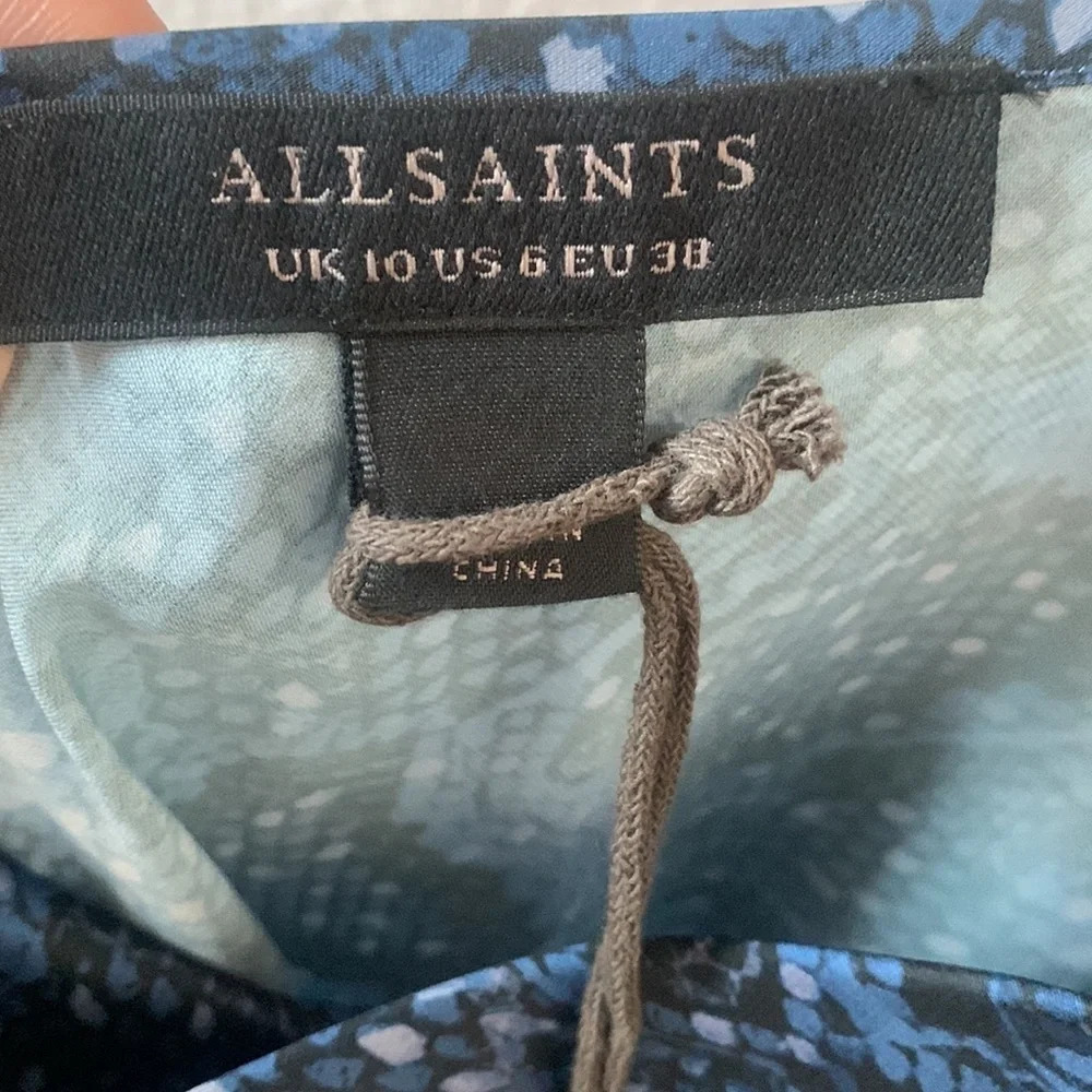 NWT All Saints Hadley Tamora Snakeskin Print Camisole Blue UK size 10/ US size 6 - Picture 3 of 10